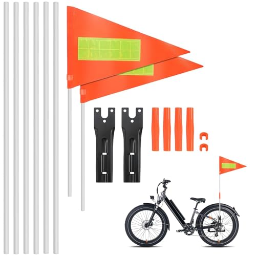 Fanion de VéLo, 2 PièCes de Drapeau de VéLo 180cm Fanion de VéLo RéGlable,pour VéLo D'Enfant RéFléChissant Convient Aux VéLos D'Enfants (Orange)