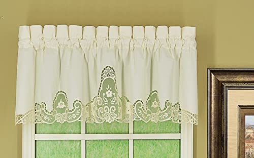 Today's Curtain Annabelle Valance 14" Macrame Applique, Ecru, 60W X 14L #TOP17