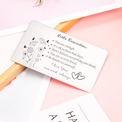 Wallet Insert Card Metal Card Wallet Little Reminders You Are Enough Inspirational Wallet Card Stainless Steel Wallet Inserts Mental Health Gifts, Silver2