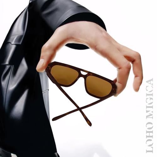Image of LOHO MAGICA Rectangle Aviator Sunglasses, Retro Sunglasses for Women Men, Trendy Flat Frame Vintage 70s Sun Glasses