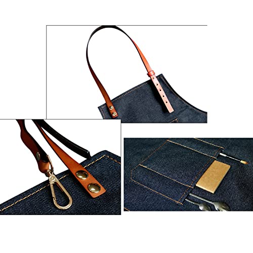 Delantales de Chef para Hombres Delantal de Trabajo de Mezclilla Profesional Delantales de Peluquero para Mujeres con Bolsillos para cocinar Barbacoa