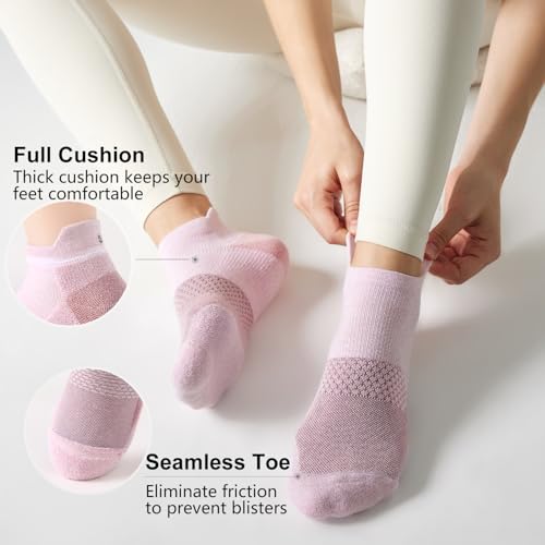 CS CELERSPORT 5 Pairs Women's Ankle Running Socks Cushioned Athletic Sport Socks with Tab4