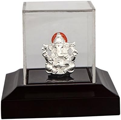 Siri Creations 999 Pure Silver Ganesha Idol with Acrylic Base – Exquisite Handcrafted Lord Ganesha Figurine (60g) for Pooja, Blessings & Elegant Home Décor