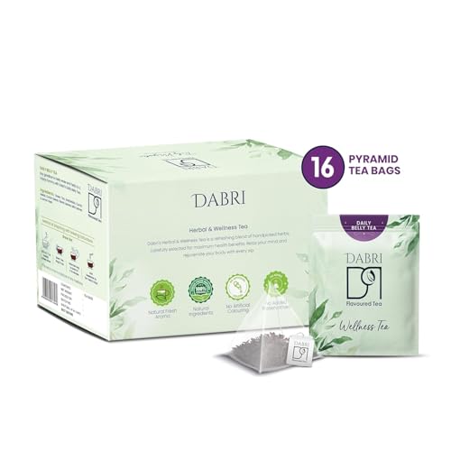 Image of Dabri Daily Belly Wellness Tea 32 Pyramid Dip Tea Bags|Pack of 2 x 16 Bags Each|Herbal Blend For Digestion|Natural Taste|Detox Tea for Bloating,Acidity & Gas Relief|Supports Health & Daily Comfort