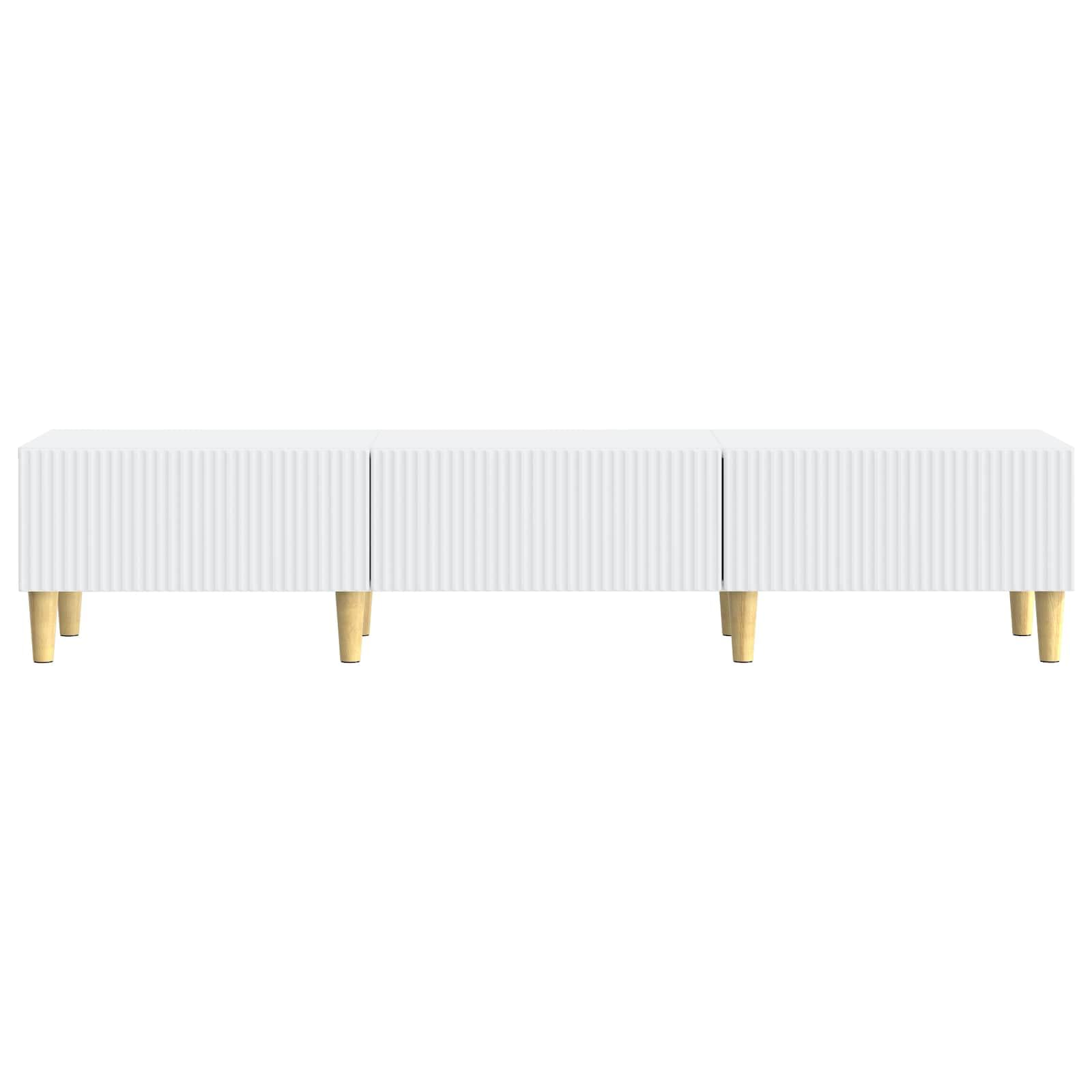 Mobile TV basso con 3 cassetti, bianco, 147 x 34,5 x 30 cm, in legno, mobile multimediale per TV, home theater, passacavi, spazio per ricevitori, altoparlanti