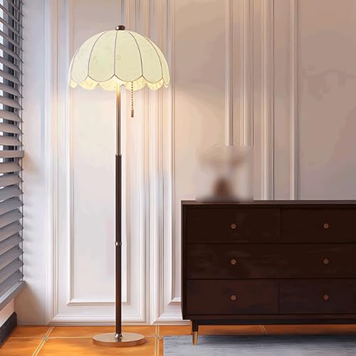 Lámpara de madera sólida para sala de estar con pantalla de tela e interruptor de cordón 4