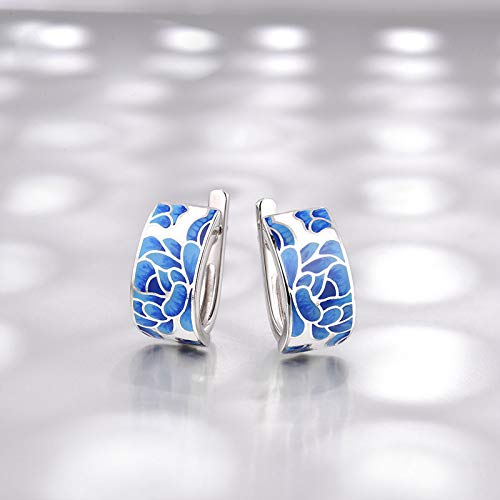 Santuzza Lotus Earrings 925 Sterling Silver Blue Enamel Flower Dangle Earrings For Women #TOP3