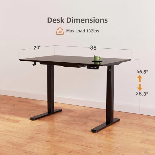 Image of INNOVAR Glass Standing Desk with Drawers 35 x 20 Inch Black