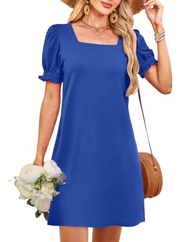 Image of RUMIA Summer Dresses for Women 2025 Casual Cute Square Neck Puff Short Sleeve Dress with Pockets