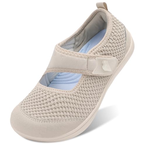 BARERUN Womens Walking Shoes Comfortable Wide Diabetic Shoes Adjustable Elderly Neuropathy Bunion Swollen Feet Nursing Shoe Breathable Zero Drop Indoor Outdoor Beige 7.5 Wide