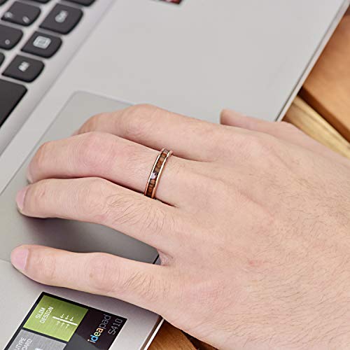 NUNCAD Rose Gold Ring for Women Hawaiian Koa Wood Inlay 4mm Tungsten Carbide Wedding Band Polished Edge Comfort Fit Size 6-124