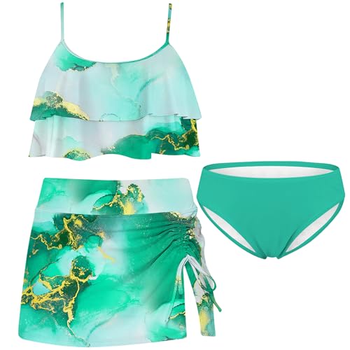 ADUKIDE 9T 10T Girls Bikini Swimsuit Marble Printing Swimming Wear Tween 3 Piece Bathing Suit for Pool Swimming Lesson