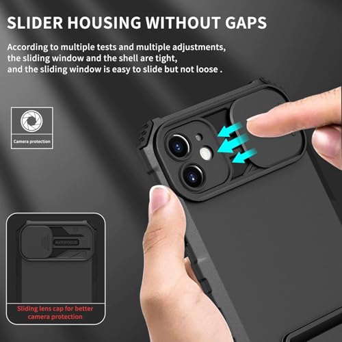 Image of ShieldTech Back Cover Case for Apple iPhone 11 | Sliding Camera Shield | Stereoscopic Stand | Shockproof 360 Protection | PC + TPU Hybrid Mobile Phone Case Cover for iPhone 11 | Black