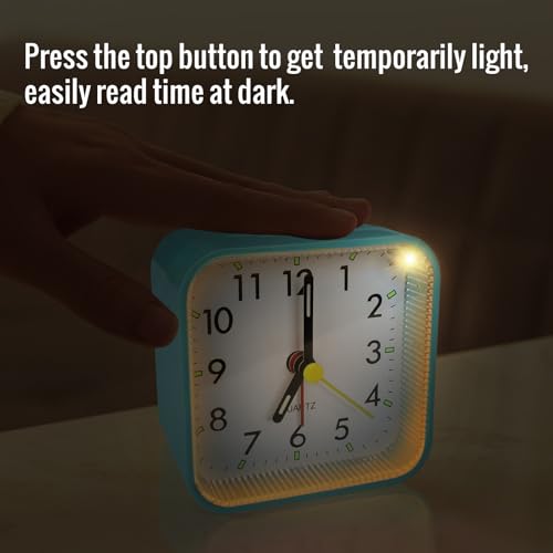 Image of Lamisola Small Battery Operated Analog Alarm Clock, Travel Clock, Quieter Bedside Clocks for Bedrooms Bathroom Shelf Desk, Green