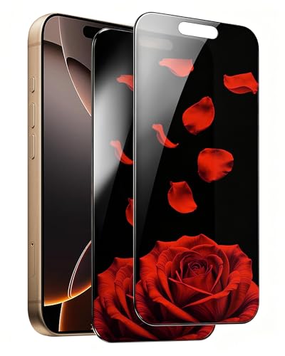 Image of 2 Pack Privacy Screen Protector for iPhone 16 Pro Max Tempered Glass Anti-Spy Rose Pattern 16ProMax Easy Installation Frame Full Coverage Anti-Scratch (6.9 inch)
