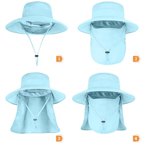 Image of Sun Hats for Men Women Fishing Hat UPF 50+ Breathable Wide Brim Bucket Hats Summer UV Protection Safari Hat with Neck Flap