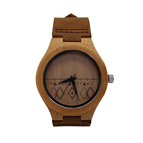 Boshiho Damen Bambus Holz Uhr mit braunem Rindslederarmband Japanisches Quarzwerk Casual Uhren
