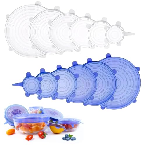 JYNXOR 12 Pcs Coperchi In Silicone Estensibili,Coperchi Silicone Estensibile Per Alimenti,Senza BPA,Coperchio Universale Silicone,6 Misure Differenti,Riutilizzabili,Elastici Per Ciotole,Tazze,Lattine