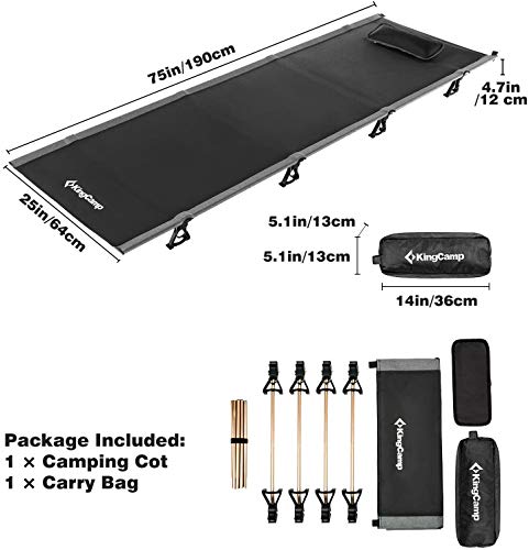 Kingcamp Ultralight Compact Camping Cots Folding Tent Cot Bed With Pillow For Indoor Or Outdoor Use, 4.9 Pounds (Black) #TOP1