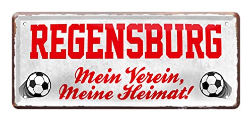 Regensburg Fan Blechschild - Retro Fußball Schild - Deko Fanartikel für Wohnzimmer Kinderzimmer Werkstatt - schöne Geschenkidee für große & kleine Regensburger Fussball Fans - 28x12cm