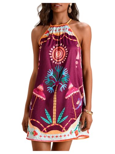 SweatyRocks Women's Hawaiian Tropical Halter Dresses Sleeveless Mini Dress