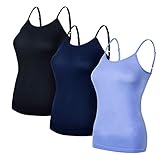 Ruxia Women's Basic Cami Tanks with Adjustable Spaghetti Strap Assorted Colors Pack of 3