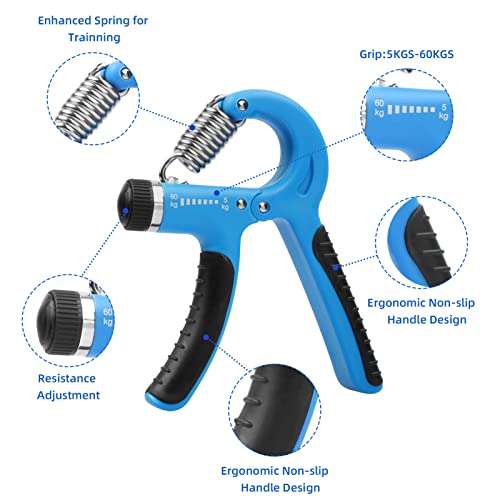 Jawflew Hand Grip Strengthener, Adjustable Resistance 11-132Lbs (5-60Kg) Forearm Exerciser Finger Exerciser Non-Slip Gripper For Musicians Athletes And Hand Rehabilitation Exercising (Blue) #TOP3