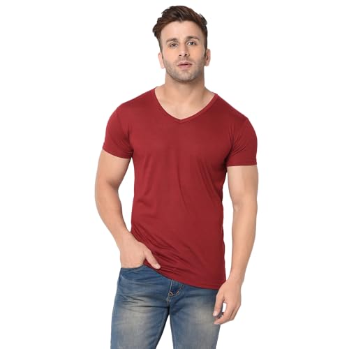 Image of JANGOBOY Men's V Neck Half Sleeve Cotton Blend T-Shirt (Pack of 1)