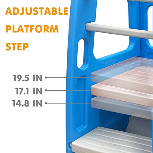 Sdadi Toddler Tower Childrens Step Stool, Plastic Kitchen Helper Stool With Three Adjustable Heights For Kids And Toddlers (Light Blue/Light Gray) #TOP2
