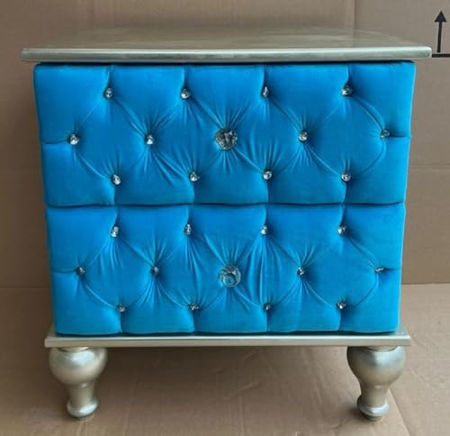 Casa Padrino Barock Nachtkommode mit 2 Schubladen und Glitzersteinen Hellblau/Silber - Barockstil Nachttisch - Barock Möbel - Schlafzimmer Möbel im Barockstil - Edel & Prunkvoll