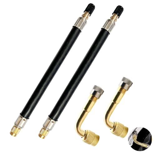 MustuVerve 4 Pièces Extension Valve Pneu, Rallonges de Valve Courbé à 90 °et Pneu Flexible Tuyau Valve en Caoutchouc 180 mm Raccord Prolongateur Coudee...
