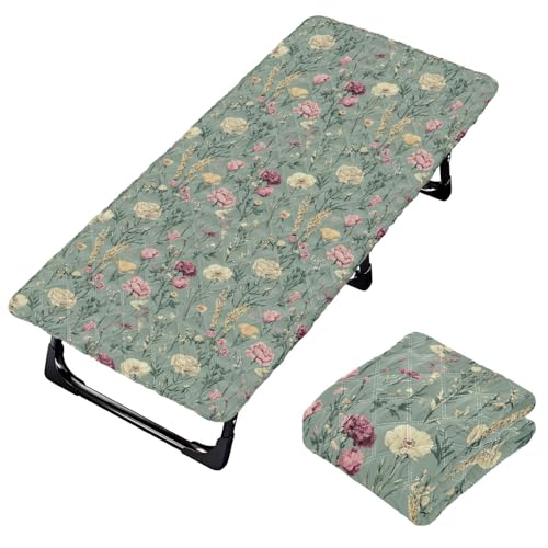 Sábana de viaje lavable con flores de melocotón blanco y verde, para cuna, cama de suelo, para niños pequeños, viajes, 50 x 25 pies (cama no incluida)