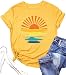 Nature Shirts for Women Vintage Sunrise Graphic Print National Park T Shirts Summer Casual Short Sleeve Hiking Camping Tee Tops(Yellow S)