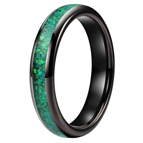 4mm Women Ring Men Tungsten Wedding Band with Opal Inlay Comfort Fit