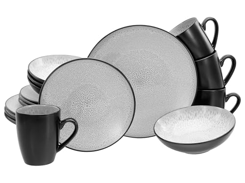 CreaTable, 23962, Serie Malmö, 16-teiliges Geschirrset für 4 Personen, Kombiservice aus Steinzeug, spülmaschinen- und mikrowellengeeignet, Qualitätsproduktion