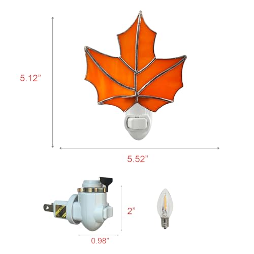 Image of CHEZBABY Stained Glass Night Light Plug into Wall Accent Nightlight Lamp Decorative for Hallway Bedroom Kitchen Home Decor-Maple Leaves