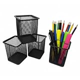 Kit 4 Porta Canetas Lápis Escritório Aramado Organizador De Mesa Quadrado Preto