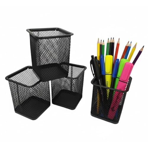 Kit 4 Porta Canetas Lápis Escritório Aramado Organizador De Mesa Quadrado Preto