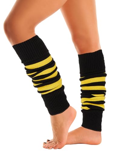 Mysocks Warme Stulpen Damen mit Wolle für Winter Flexibel Weich Beinstulpen Damen, Beinwärmer Kniestrümpfe wenn es Kalt ist, gestreift, Gelb Schwarz