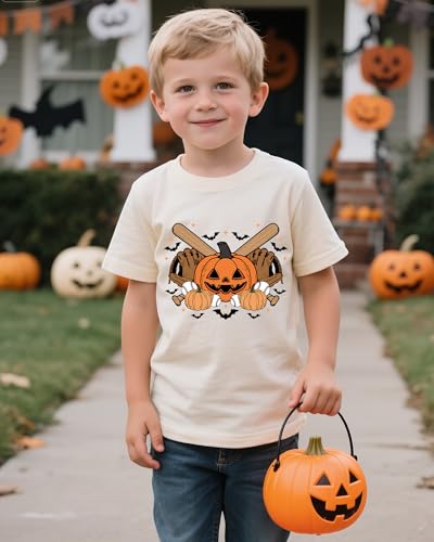Halloween Shirts for Toddler Boy Girl Pumpkin Ghost Graphic Cotton Short Sleeve Tees 2-12 Years3