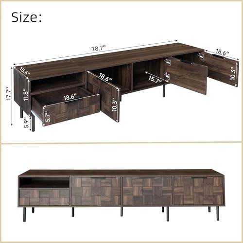 Merax 78 Inch TV Stand for TVs Up to 85", Modern Entertainment Center with Storage Drawer and 4 Cabinet Doors, Media Console with Unique Mosaic Front Design for Living Room, Walnut by Merax - Image 2