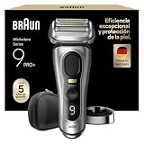 Braun Series 9 Pro+ Afeitadora Eléctrica Hombre, Máquina de Afeitar Barba con Base de Carga Y Funda de Viaje, en Seco Y en Mojado, 60 Min de Autonomía, 9517S, Plata