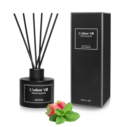 Lodeur Vill Raumduft Reed Diffuser 100ml Luxus Aromaduft mit 8 Duftstäbchen Langanhaltender Duft für Wohnzimmer Schlafzimmer Bad Büro (Minze und Obst)