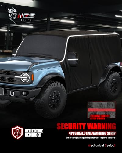 Image of MZS Cab Cover Compatible with Bronco 2 Door 2021-2026, 600D Outdoor Waterproof Bronco Cover 2dr with Driver Door Zipper 6 Gust Hook Car Half Covers Windproof Sun Snow Rain Scratch Protection