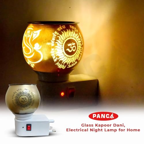 Image of PANCA Glass Kapoor Dani Electric Camphor Diffuser with Ganesh Ji Om Design | Aroma Dhoop & Incense Burner | Electrical Night Lamp for Home, Office & Pooja Room