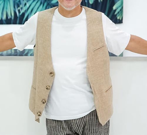 Mens Linen Vest Lightweight Waistcoat Summer Casual Beach Wedding Business Prom Dress Vest2