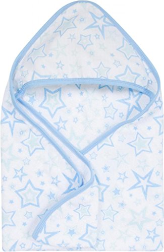 Image of Baby Hooded Bath Towel - Super Soft Terry Cloth with Muslin Hood - Naturally Absorbent for Quick Drying - Gentle, Durable, & Long-Lasting - Perfect for Newborns & Infants (Blue Stars, 1-Pack)