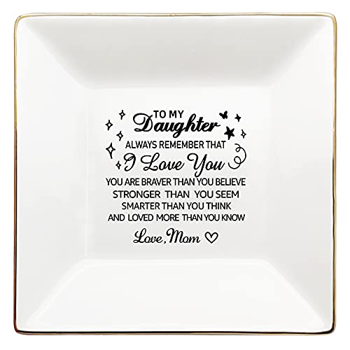 COMISAN Jewelry Dish Trays To My Daughter You Are Braver Than You Believe Mothers Day Gift for Daughter Girls Birthday Day Wedding