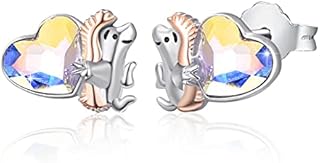 REDSUN 925 Sterling Silver Animal Heart Earrings Octopus/Elephant/Dolphin/Turtle/Cat/Cat Stud Earrings Jewellery Birthday Gift for Girls Women