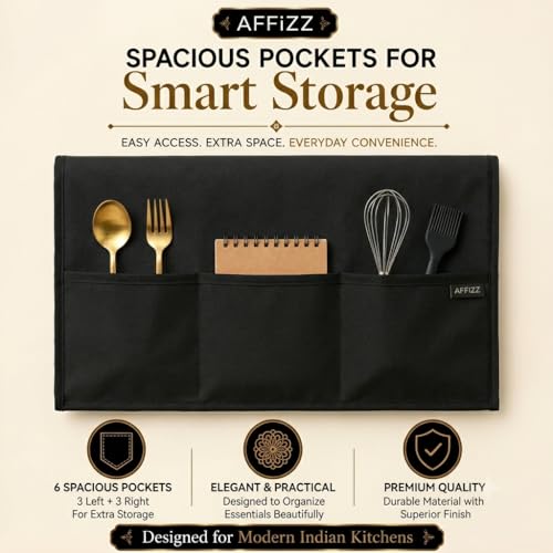 Image of Refrigerator Single Door Waterproof & Dustproof Protective Top Cover with 6 Storage Pockets - Washable Polyester Fridge Cover for Kitchen Organization (130 x 54 cm, Black)